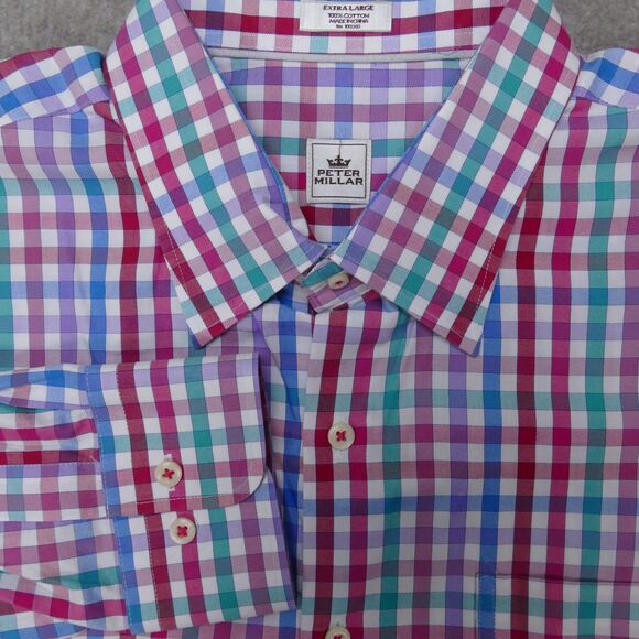 Peter Millar Shirt Mens XL Plaid Button Up Long Sleeve - Picture 1 of 16